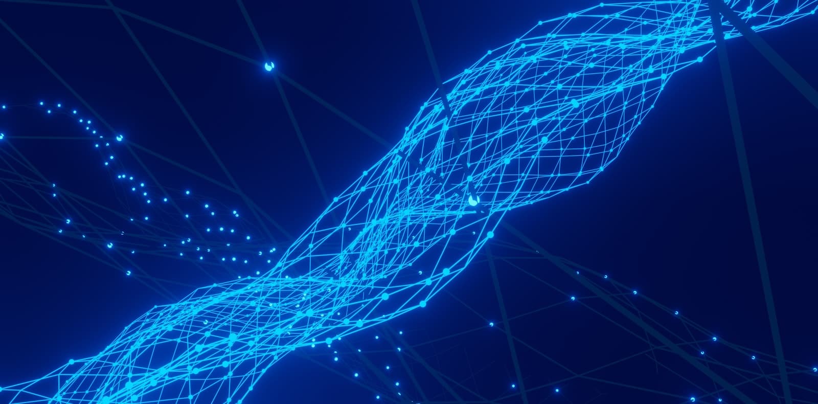 Abstract blue network of lines and nodes on a dark background